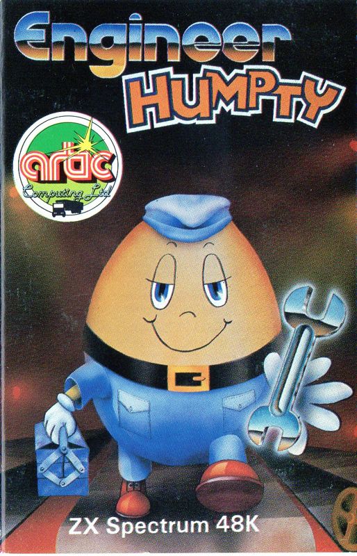 Cover art for Engineer Humpty on the ZX Spectrum, showing an egg-shaped character on a construction site