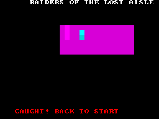 Aisle 13, the lost aisle, showing a magenta floor, a shelving unit, and the player sprite