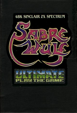 Sabre Wulf cassette inlay art showing a jungle explorer and a wolf